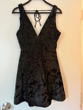 Gianni Bini Black Sequin and velvet V-Neck Party Dress S